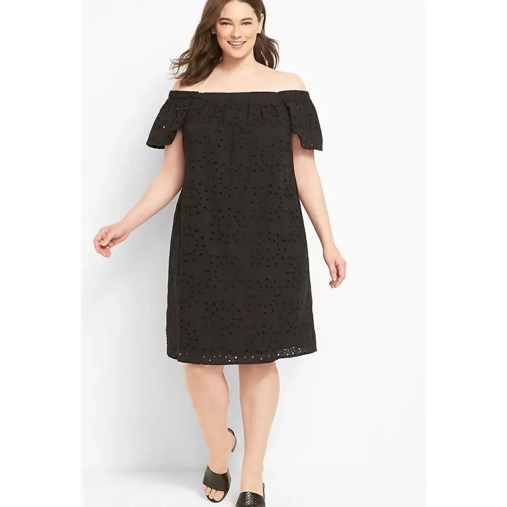 Lane Bryant Short-Sleeve Convertible Dress Black Eyelet Plus Size 18/20 NWT